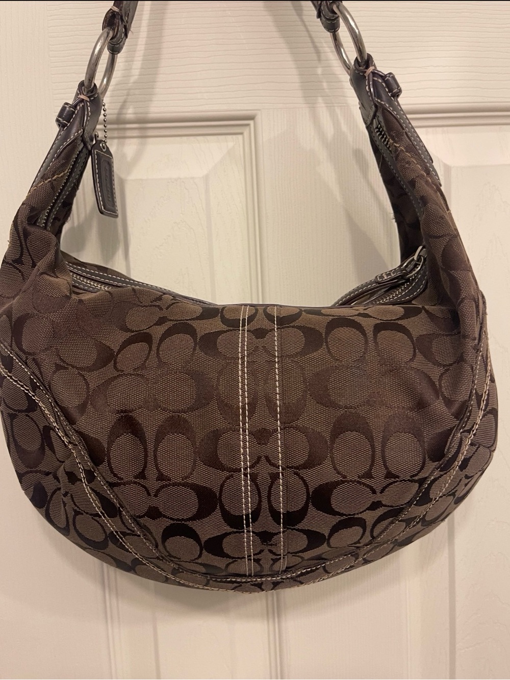 Coach Brown Signature Crescent Shoulder Bag